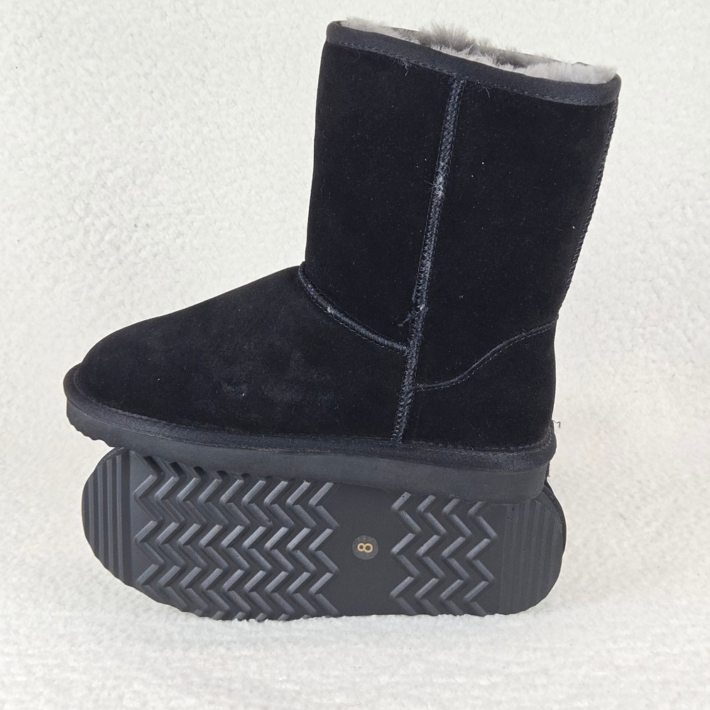 Quince Womens Mid Calf Shearling Boots Black Suede Faux Fur Winter Comfort Shoes